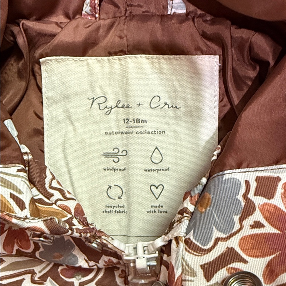 Rylee + Cru Floral Kids Puffer Jacket - Brown and Red - Picture 4 of 5